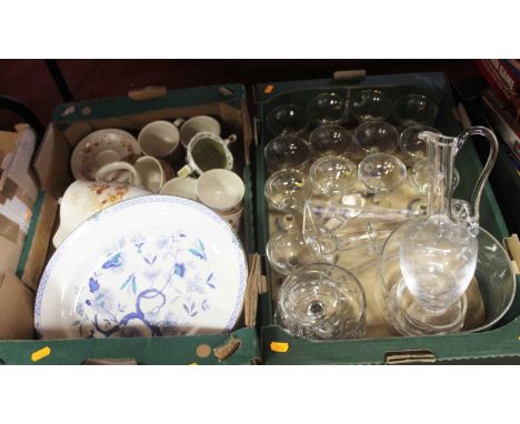 Two boxes of miscellaneous china and glassware, to include Babycham glasses, Royal Grafton Dynasty pattern meat plate, Poole 