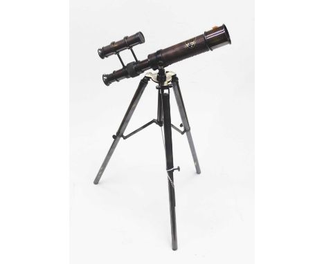 A reproduction table top telescope on folding tripod base, height 45cm