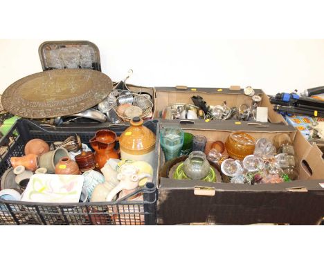 Four boxes of ceramic, glassware, and metalware
