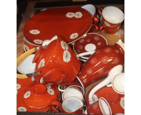 A box of miscellaneous china, to include a Susie Cooper bone china part coffee service, Denby Greenwheat egg-cups, Noritake t