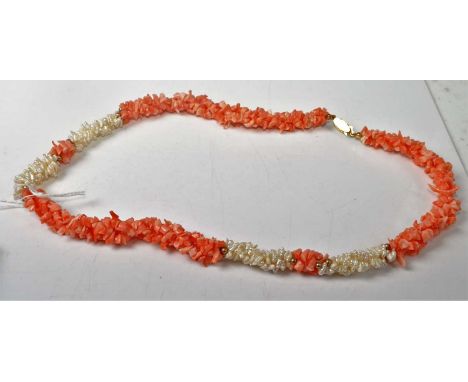 A modern coral and cultured pearl necklace, 52cm 
