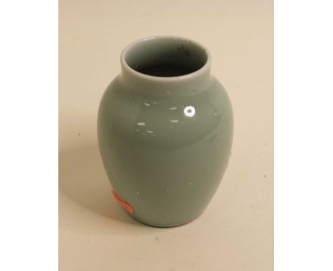 A Chinese export celadon glazed vase of squat baluster form having a blue seal mark verso, height 13cmCondition report: Paint