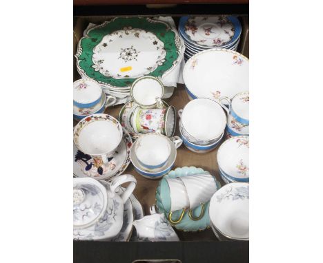 A box of miscellaneous china, to include a Royal Albert tete-a-tete tea service, in the Silver Maple pattern; Coalport coffee