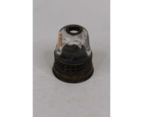 A Chinese brass and glass opium light, height 9cm
