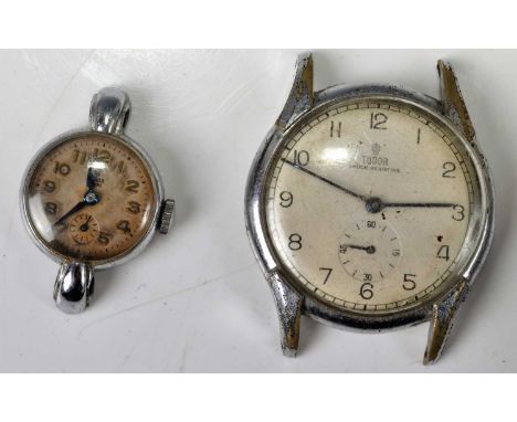 A gent's vintage Tudor steel cased wristwatch (lacking crown and heavily worn), having signed dial and manual wind shock-resi