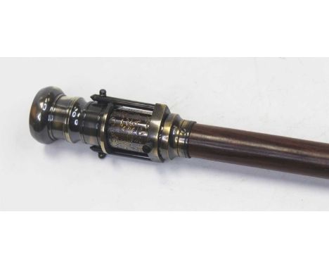 A reproduction walking stick, the top mounted with a compass / telescope marked Dolland, length 97cm