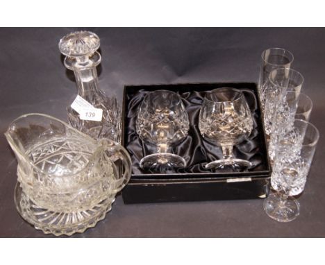 Good quality glass to include Waterford Crystal Brandy balloons, cut glass decanter etc.