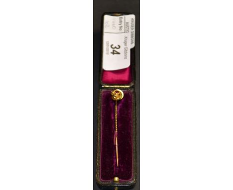 Boxed 15ct gold ruby-set stick pin