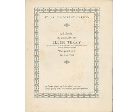 A service in memory of: Ellen Terry, St. Pauls Covent Garden. Dame Grand Cross of the Most Excellent Order of the British Emp