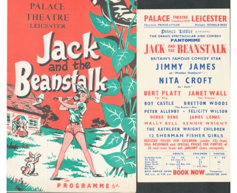 Leaflet. December 23rd, 1957. 3 ½"x6 ½". The Magnificent Comedy Pantomime entitled Jack and the Beanstalk with Britains famou