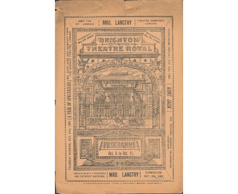 Brighton Theatre Royal, 16 page programme with many adverts. October 6th, 1890. 6"x9 ½". Important engagement of Mrs Langtry 