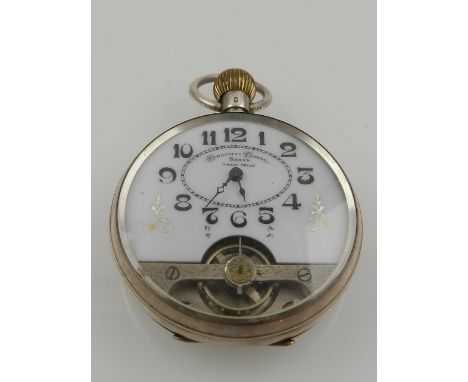 An early 20th Century silver Hebdomas Patent 8 day pocket watch, the enamelled dial marked Arabic numerals, with visible Breg
