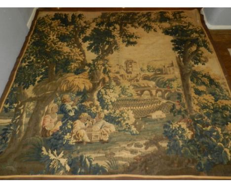 An 19th century Aubusson wall-hanging tapestry, decorated with figures in a landscap, H. 240cm L. 250cm 