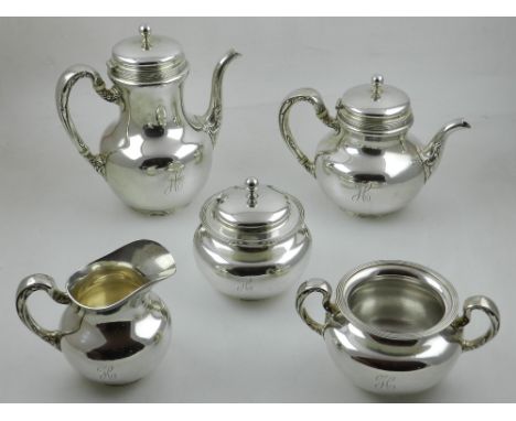 An early 20th Century five piece American silver tea/coffee service with ivory insulated handles, R. Wallace & Sons Connectic