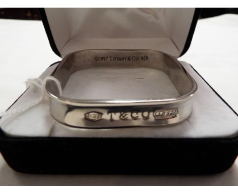 A 925 silver Tiffany & Co 1837 cushion wide square wide bangle 