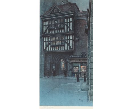 Cecil Aldin, pencil signed print depicting a London street scene, back stamp to margin, 54cm x 28cm