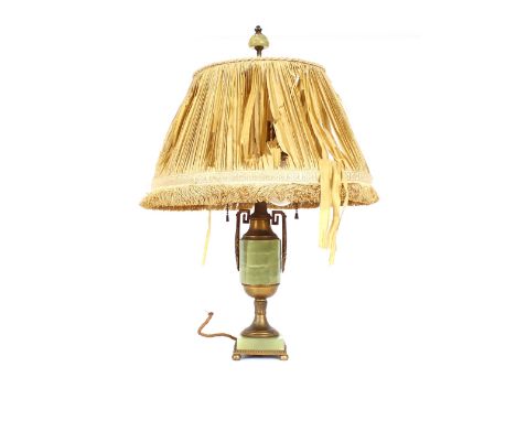 Mid 20th Century gilt metal and onyx twin light reading lamp, shade AF