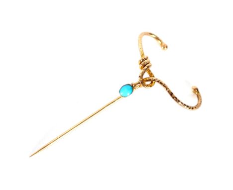 A late Victorian gold stick pin brooch, set with a single turquoise