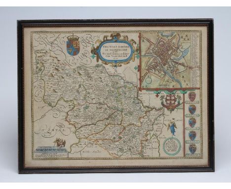 JOHN SPEED (1552-1629) The West Riding of Yorkshire, hand coloured engraved map with title cartouche, plan of York, figural s