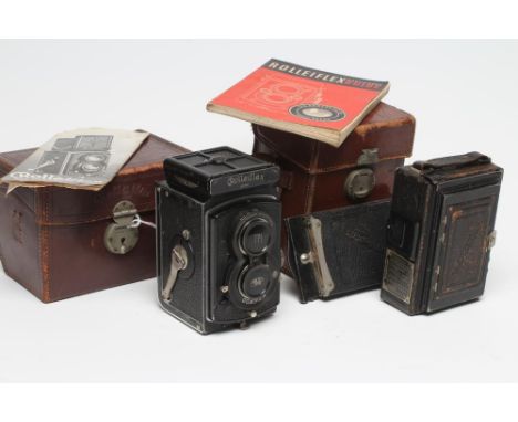 A FRANKE & HEIDECKE-BRAUNSCHWEIG ROLLEIFLEX COMPUR CAMERA, with twin lens, pop-up viewfinder, and leather case, lenses: Heido