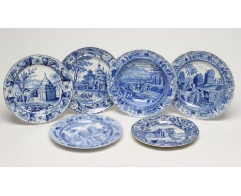 A COLLECTION OF BLUE AND WHITE PRINTED POTTERY comprising a pair of Spode "Sarcophagi & Sepulchres at the Head of the Harbour