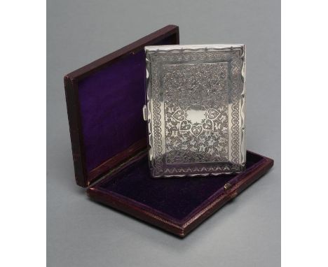 A VICTORIAN SILVER AIDE MEMOIRE, maker's mark F.M., Birmingham 1879, of plain oblong form, bright cut engraved with ivy leave