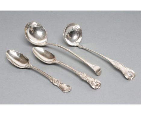 A GEORGE IV SILVER TODDY LADLE, maker's mark WH, Glasgow 1825, in single struck Queen's pattern, together with a George III O