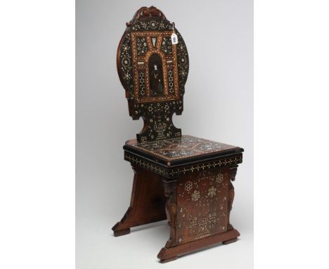 A RENAISSANCE STYLE SGABELLO, 19th century, possibly earlier, in walnut(?) and ebony veneered inlaid in bone with trailing fl