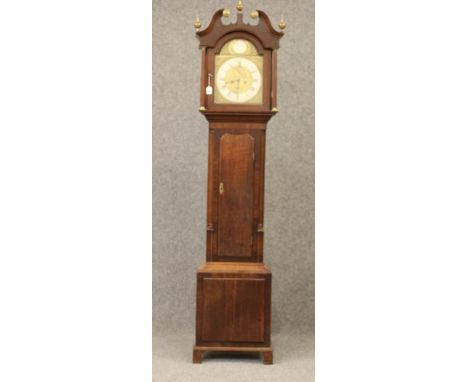 AN OAK LONGCASE by Henry Brownhill, Leeds, late 18th century, the eight day movement with anchor escapement striking on a bel