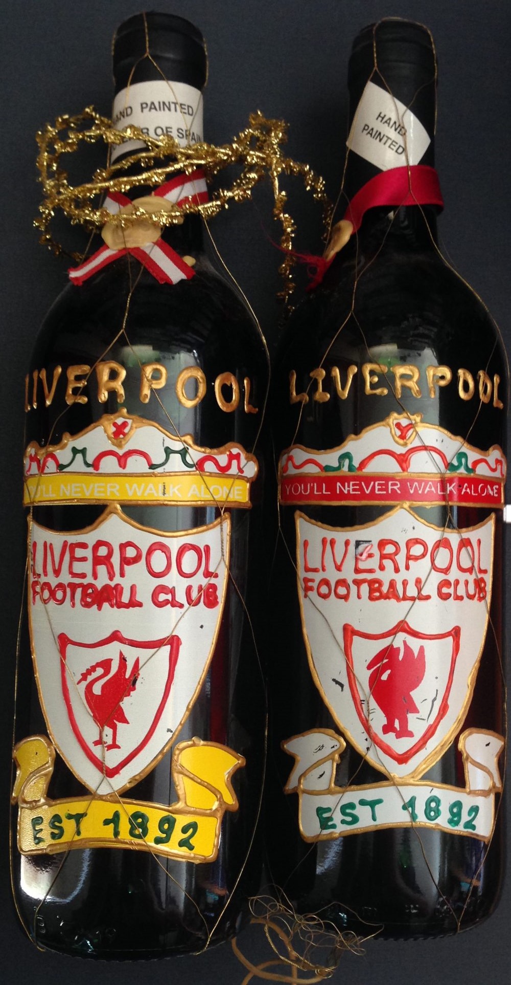Liverpool FC Football Items Two bottles of red wine from Spain circa
