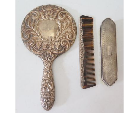 An Elizabeth II Silver Backed Hand Mirror, Birmingham 1978, B&amp;Co., comb and brush 