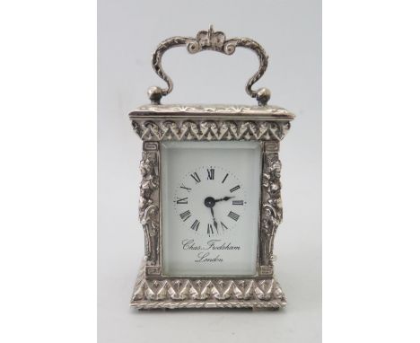 A Silver Cased Miniature Carriage Clock by Chas. Frodsham of London, 11.5cm 