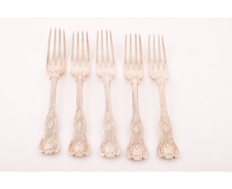 A set of five Victorian silver dessert forks, hallmarked London 1840, by Joseph II and Albert Savory, kings pattern, engraved
