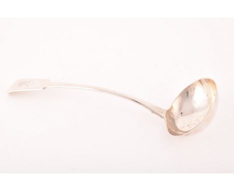 A George IV silver fiddle pattern soup ladle, hallmarked London 1823, by William Bateman, 32.cm long, 7.2 ozt /&nbsp;225 gram
