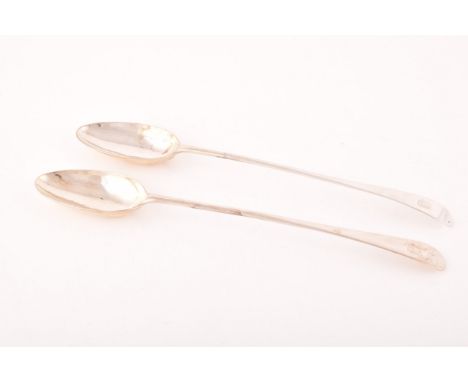 A pair of George III silver gravy spoons, hallmarked London 1786, by John Wren, engraved crest, old English pattern, 31cm lon