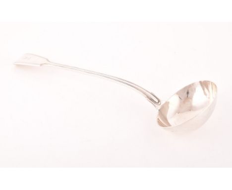 A William IV silver soup ladle, hallmarked London 1836 by Mary Chawner, fiddle and thread pattern with engraved crest. 8.5 oz