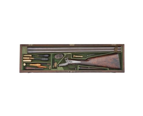 A Cased Early 12-Bore Pin-Fire D.B. Sporting GunBy J. Purdey, 314½ Oxford Street, London, No. 5551  For 1858With shortened re