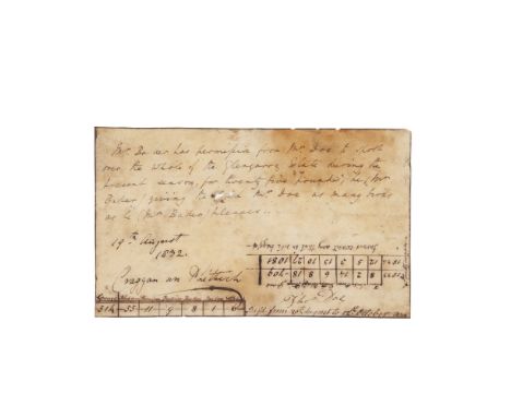 An Early Shooting AgreementDated 19th August 1832Handwritten on a slip of paper (torn): 'Mr. Baker has permission from Mr. Do