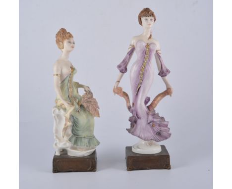 Albany fine china figure, Art Nouveau series, Les Belle Plume, modelled by Ruth van Ruyckevelt No.2628.3, metal plinth, 28cm;