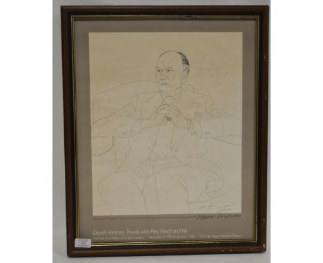 After David Hockney, Sir John Gielgud, ca.1970, poster print pencil signed, framed, not glazed, 42 x 52cm.