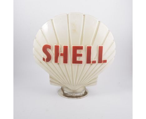 A "Shell" petrol pump globe, opaque glass with red enamelled lettering, stamped "Property of Shell - Mex & B.P. Ltd. Returnab