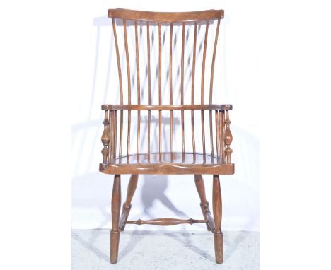 Scottish comb back chair, Windsor type, bar cresting, turned spindles, boarded shaped seat, turned legs and rails.