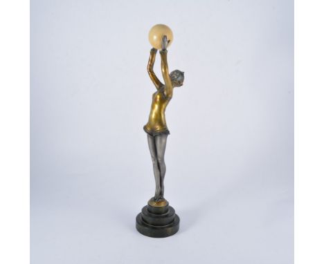 An Art Deco style figure of a dancing girl, late 20th century, patinated resin, after the model by Otto Poertzel, the girl in