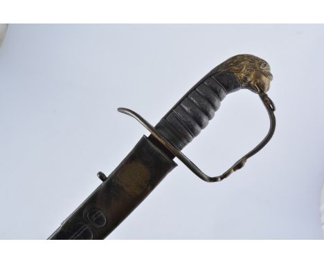 Georgian Officers sabre, brass hilt with lion head pommel, GR under Crown in knuckle guard, curved blade, 74cm, with traces o