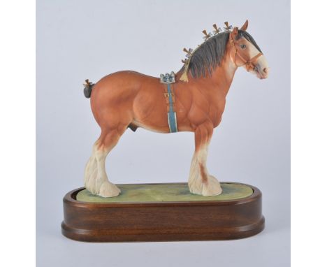 Royal Worcester porcelain model, Clydesdale Stallion No.95, modelled by Doris Lindner, mahogany plinth, height 27cm, appear r