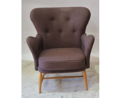 Ercol, a Windsor Tub chair,  re-upholstered, traces of label underside, height 81cm.