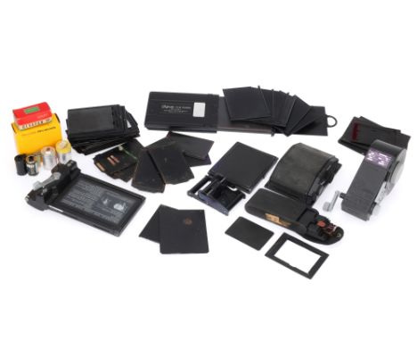 A Large Mixed Selection of Film Related Photographica, to include many film plate holders in various sizes, a 120 roll film b