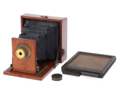 A Home-Made Hand and Stand Bellows Camera, wood, no maker's name, has glass focussing screen and double sided plate holder, p