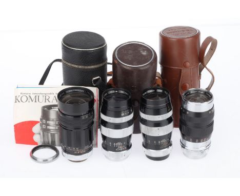 A Group of Japanese Rangefinder Camera Lenses, comprising a Tanaka Kogaku Tele-Tanar C series VII f/3.5 13.5cm, black, serial
