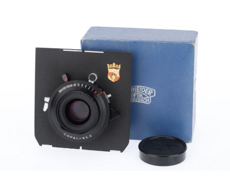 A Schneider-Kreuznach f/5.6 100mm Apo-Symmar Lens, black, serial number 1475871, optics G with light dust, in a Copal No.0 sh